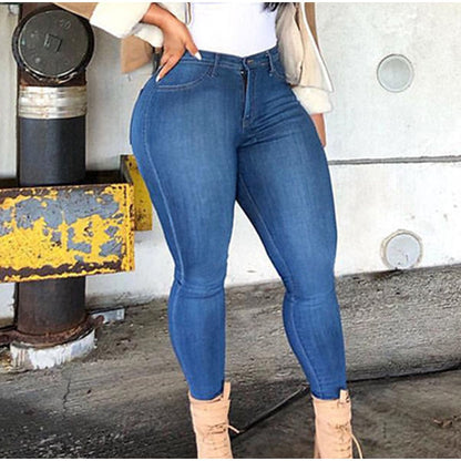 Plus Size High Waist Stretchy Skinny White Basic Casual Jeans