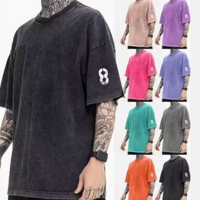 F.J.C. S.M. Men's Round Neck Distressed Short-sleeved T-shirt