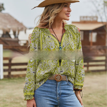 S.W. Women's Bohemian Print Flare Sleeve Shirt