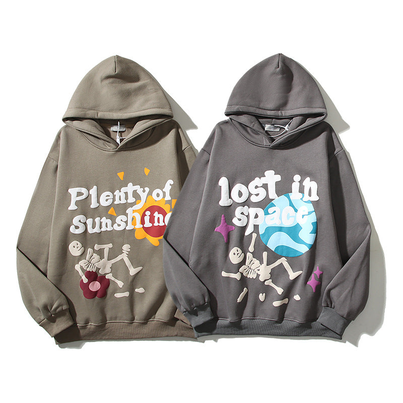 Skull Halloween Print Hoodie Graffiti Foam Letter Printed Hooded Sweater Coat Long Sleeve Sweatshirt