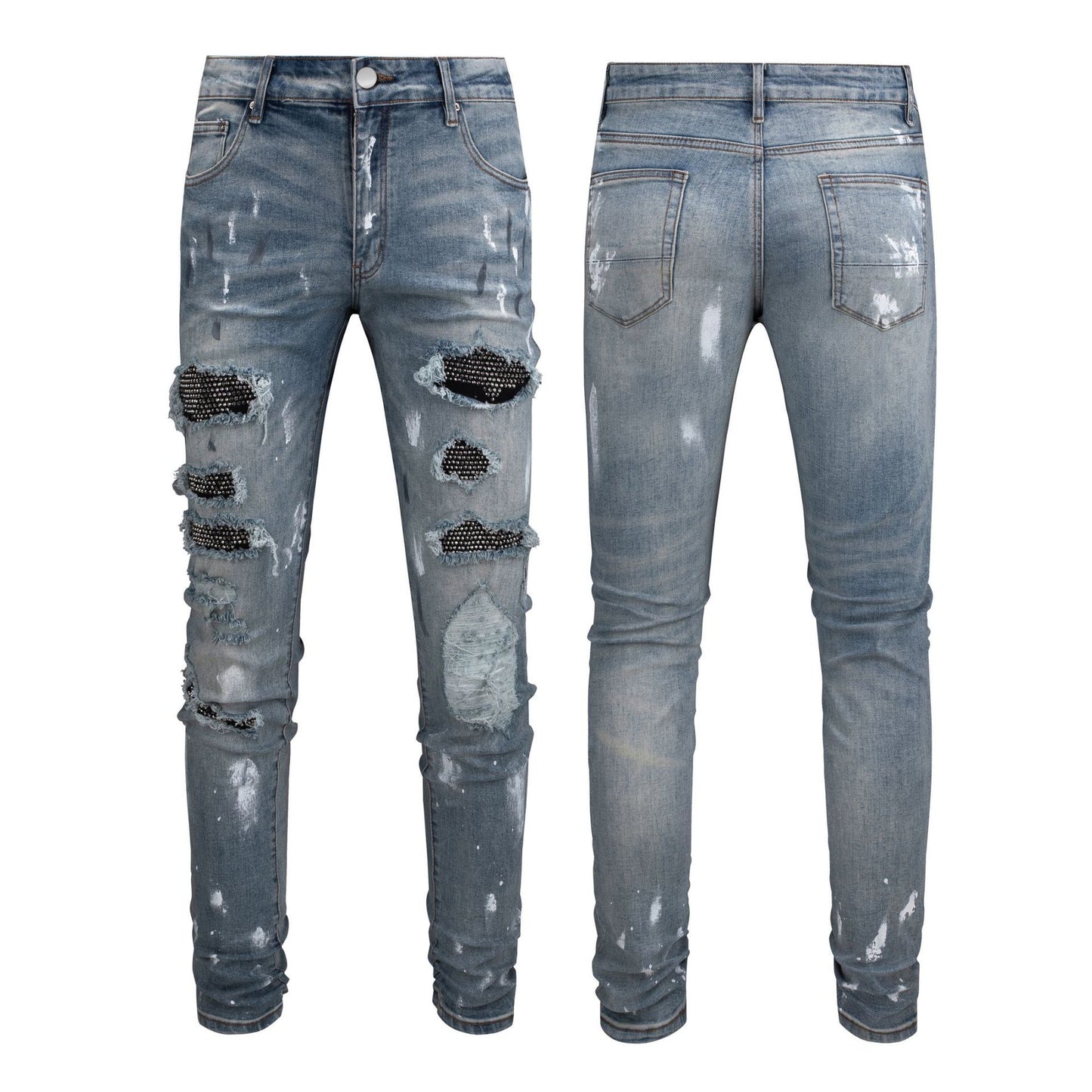 S.M. Black Patch Paint Design Jeans