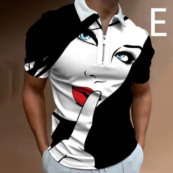 S.M.  Men's Face Art Print Short Sleeve Polo style shirts