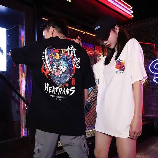 Men And Women Summer Street Loose Hip Hop T-shirt Wake Lion Style Couples Outfit