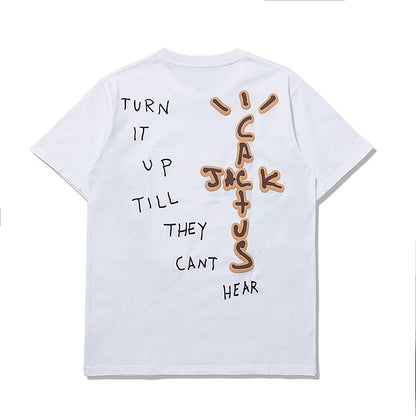 S.M Travis Scott HIghest  SUN Stickman Printed Short-sleeved T-shirt Men's And Women's  Wear S.W.