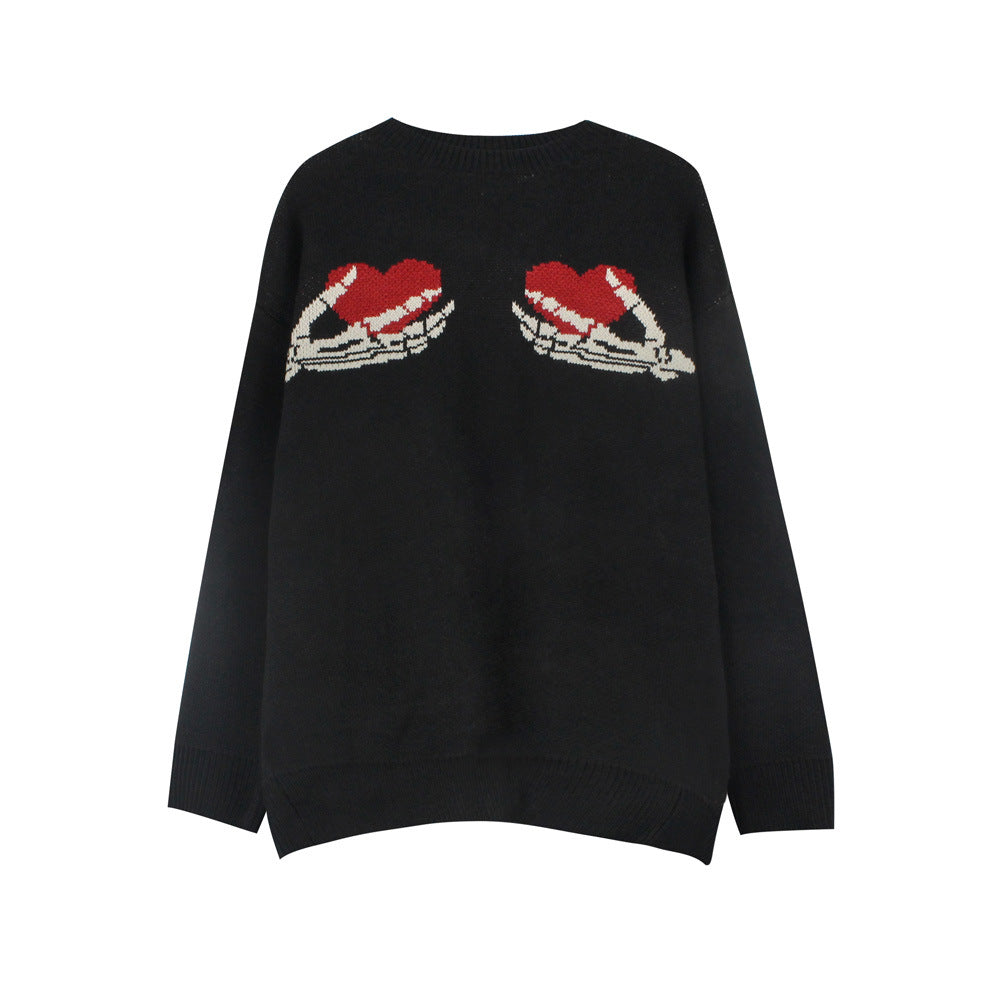 Mens "Skeletons Have Hearts Too" Round Neck Sweater S.M.