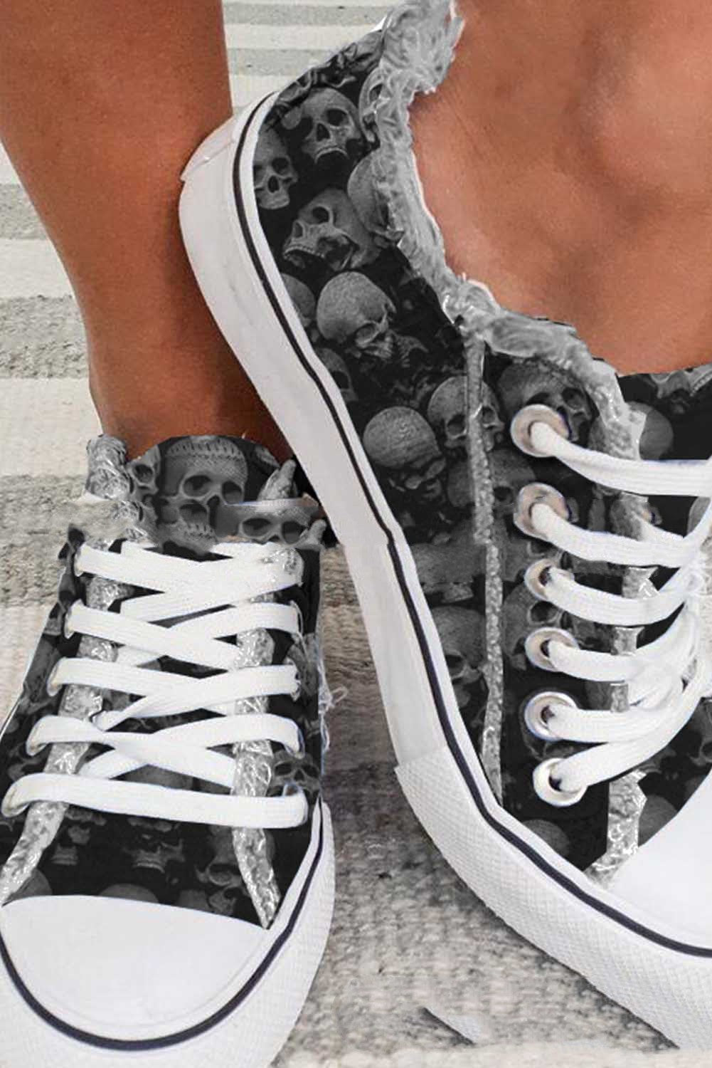 Halloween Skull Low-top Shoes Female Casual Flat Heel Round Head