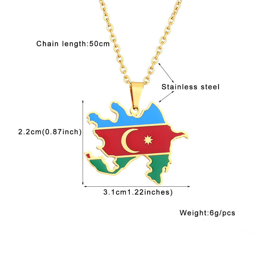 National Style Geometric Drop Oil Vintage Map Necklace Of Azerbaijan