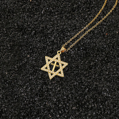 Women's Creative Personalized Diamond Six-pointed Star Pendant Necklace