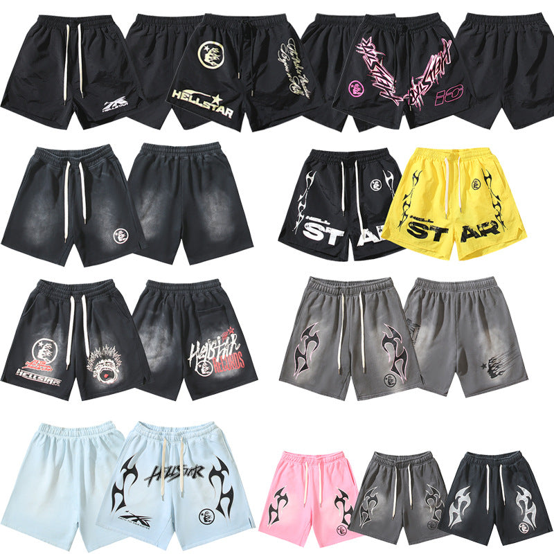 S.M. American HELLSTAR letter-printed shorts