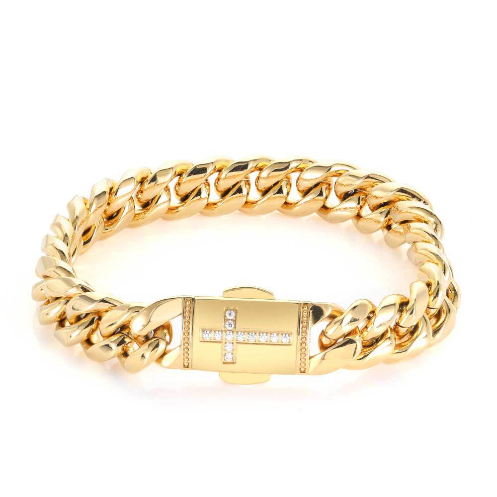 Stainless Steel Cuban Chain Micro Set Zircon Spring Snap Bracelet