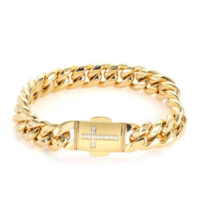 Stainless Steel Cuban Chain Micro Set Zircon Spring Snap Bracelet