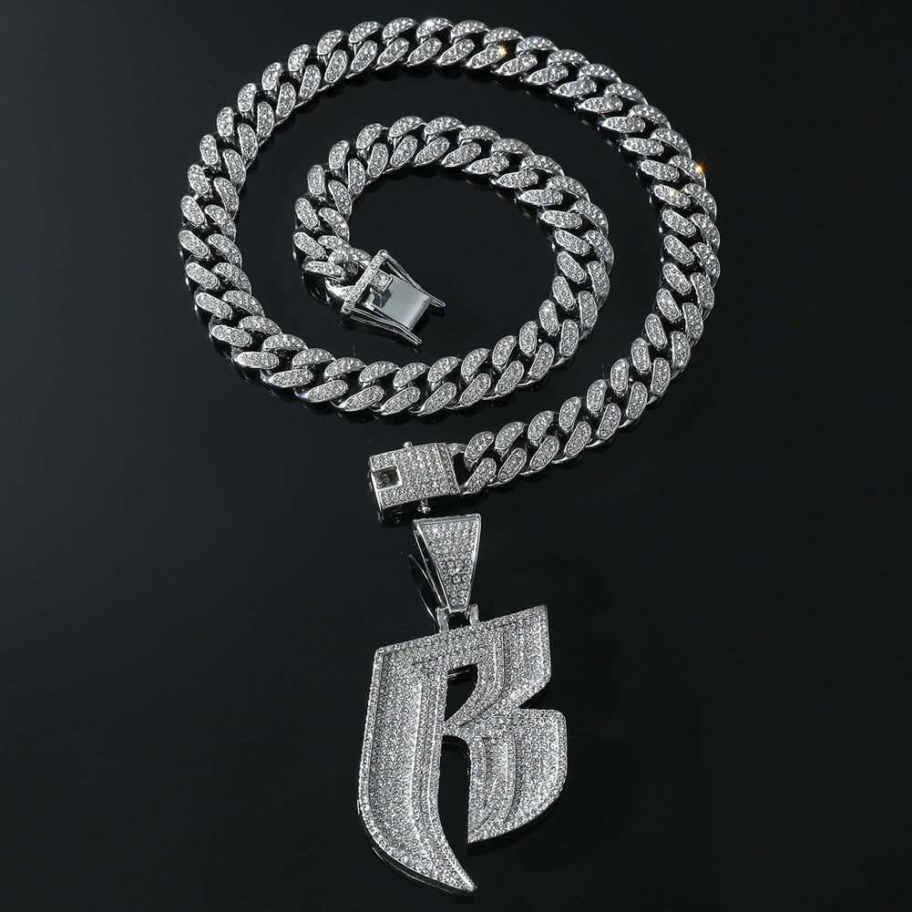 Men's Fashion And Fully-jewelled Letter B Pendant Necklace