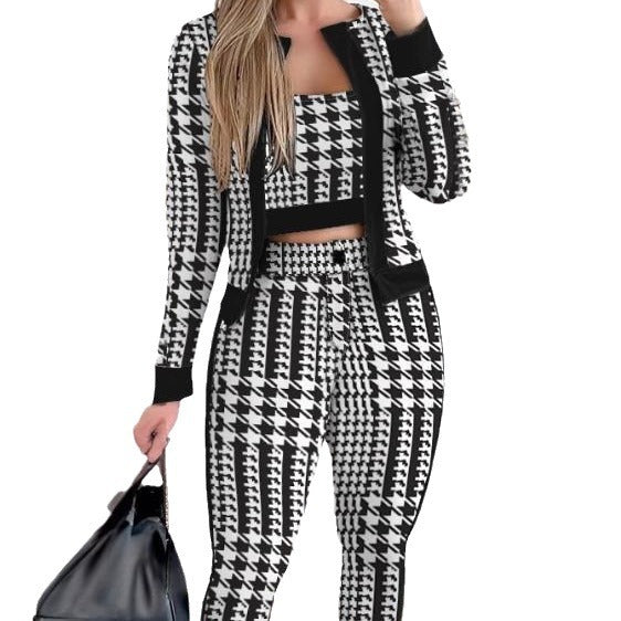 S.W.  Street Hipster Women's Vest Cardigan Leggings Three-piece Suit