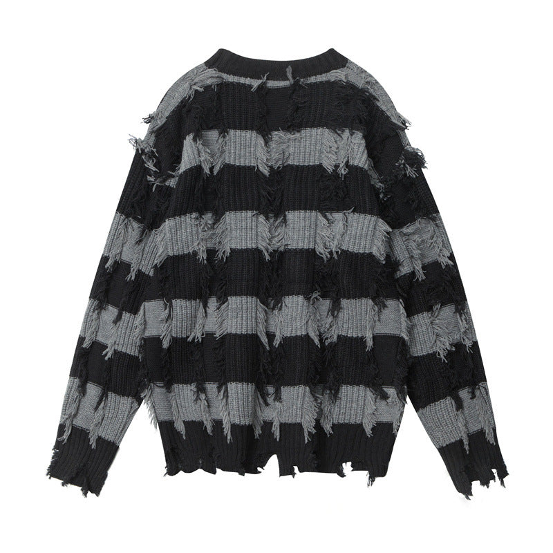 S.M. Tassel Ripped Street Loose  Sweater