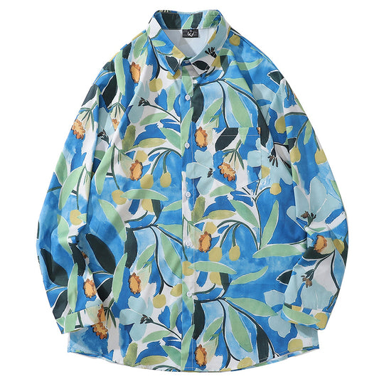 S.M. Men's Hip Hop Floral Print Long Sleeve Shirt