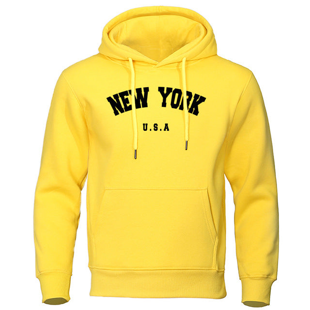 S.M. Men's Simple Letter NEW YORK Printed Casual Hooded Sweater