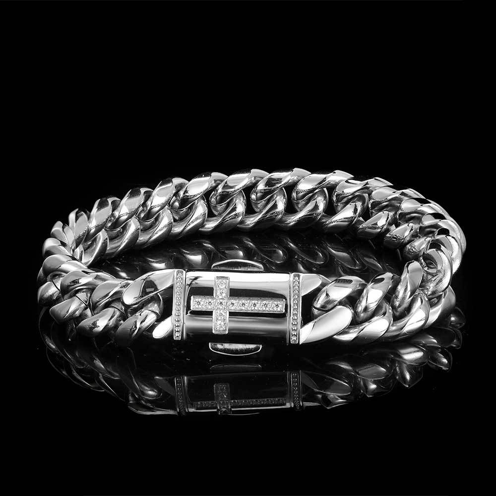 Stainless Steel Cuban Chain Micro Set Zircon Spring Snap Bracelet