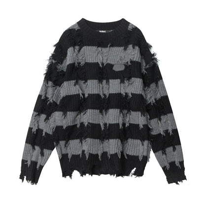 S.M. Tassel Ripped Street Loose  Sweater