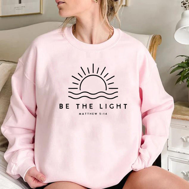 Women's Fleece-lined Crew Neck Sweater Plain Slogan S.W.