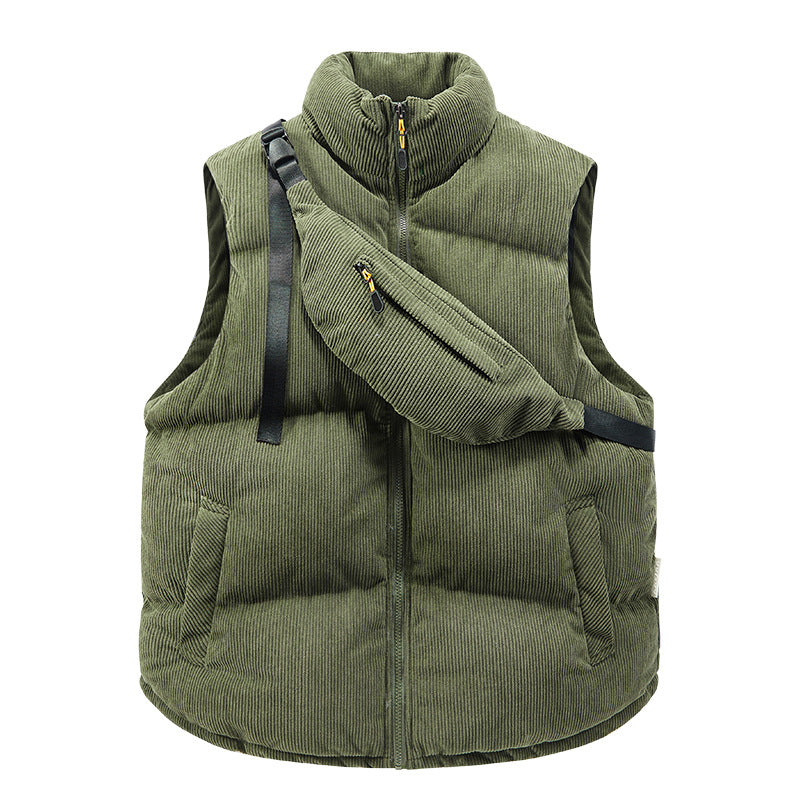 a green vest with a zipper down the middle of it