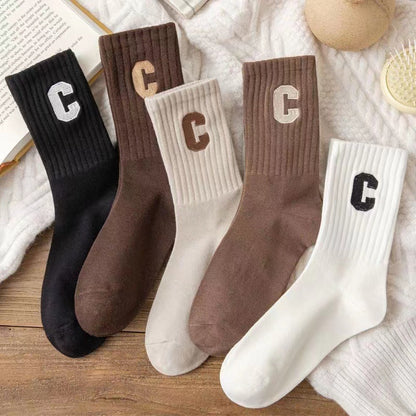 F.J.C. S.W. Brown Socks Women's Long  Letter " C" socks