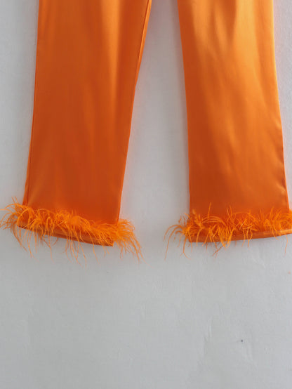 S.W. Women's orange feathered straight pants