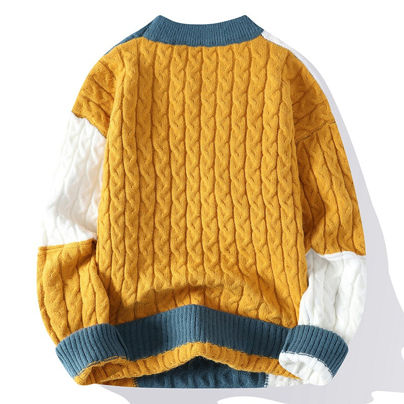 F.J.C. S.M. Men's Crew Neck Pullover  Color Contrast Sweater.