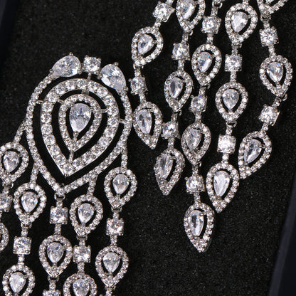 European And American Fashion Long Full Diamond Inlaid Exaggerated Large Earrings