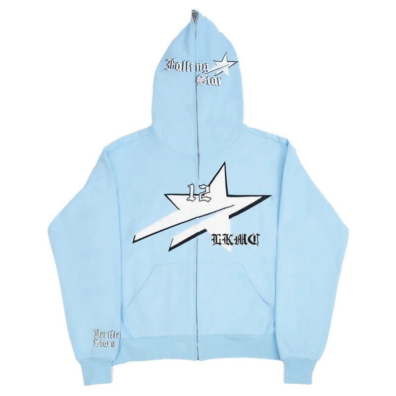 S.M. Letter Printed Zipper-to-head Hoodie