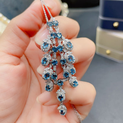 Natural Blue Topaz Necklace Women Fashion
