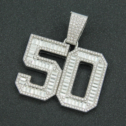 Mens Fashion Full Diamond Number 50 Pendant Necklace