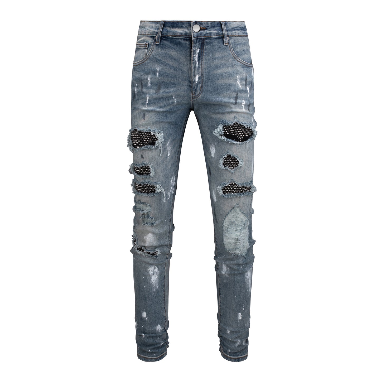 S.M. Black Patch Paint Design Jeans