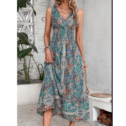 S.W. Women's Temperament High Waist Sleeveless Bohemian Dress