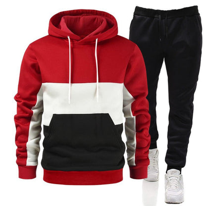 S.M.  Men's 3 Color Block Hoodie Sportswear Suit