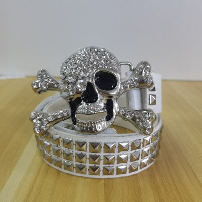 S.M. Belt With Rhinestone Skull Decoration Studded Metal