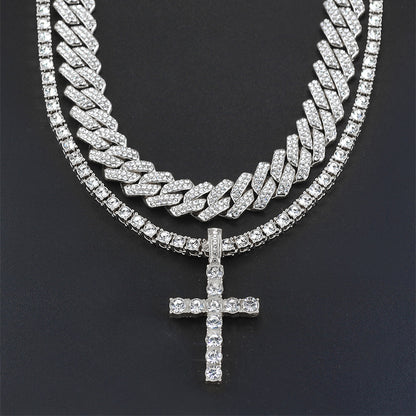 Cross 4.0mm Diamond Studded Single Row Men's Necklace