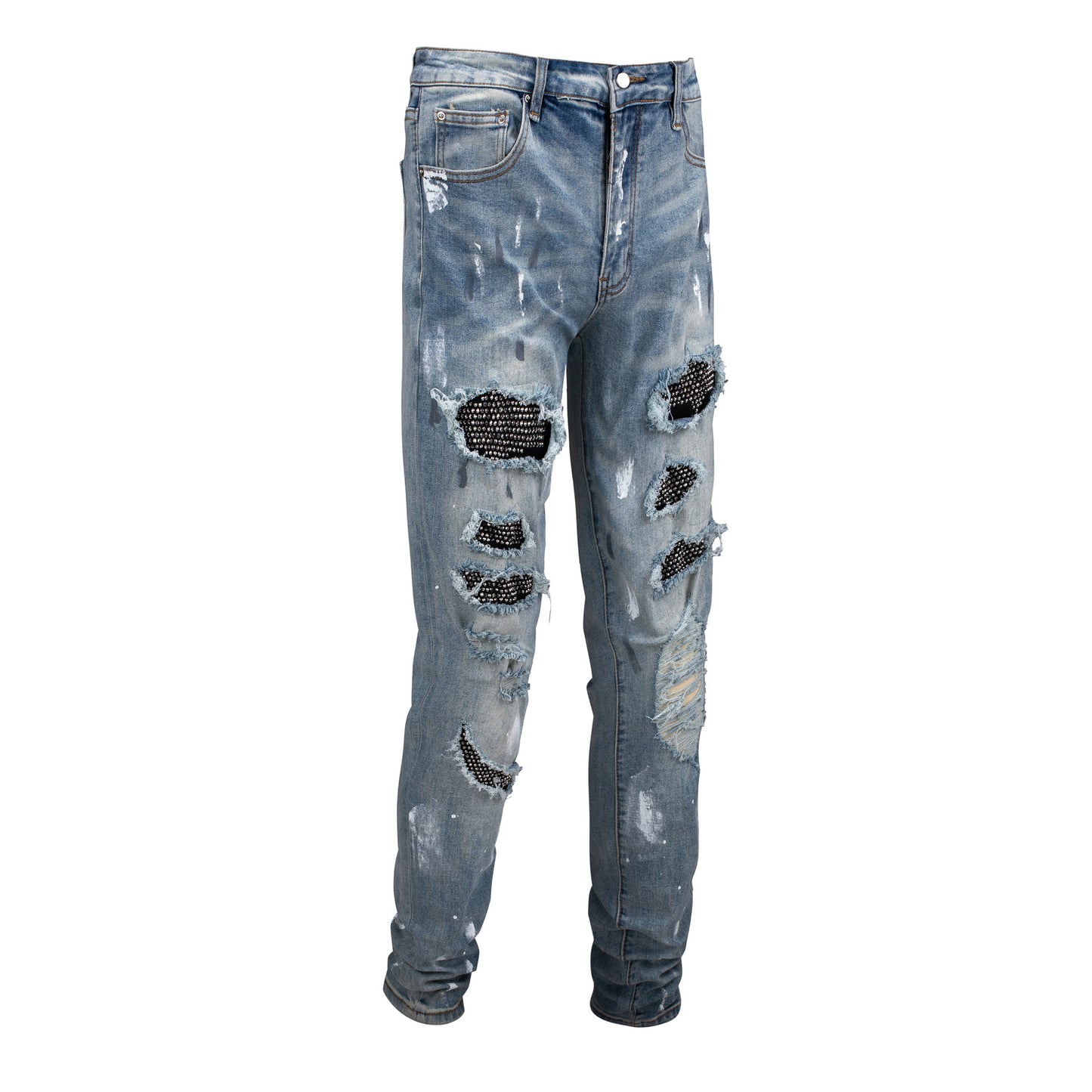 S.M. Black Patch Paint Design Jeans