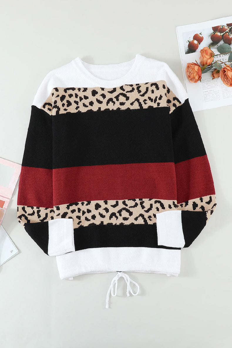 Women's Leopard Print Color Blocking Sweater  S.W.