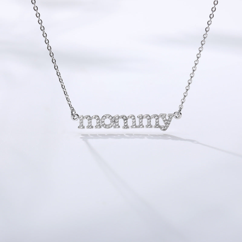 Mommy Mother Necklace Pendant Clavicle Chain English Letter 18K Real Gold Plating