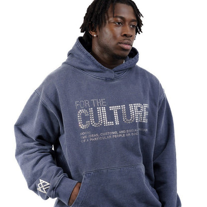 S.M. "CULTURE". Retro Letter Rhinestone Street Hoodie