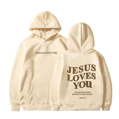 Jesus Love You Oversized Graphic Printed European And American Plus Velvet Hoodie S.M.  S.W.