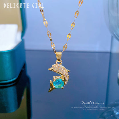 Simple Elegant Zircon Dolphin Blue Clavicle Chain