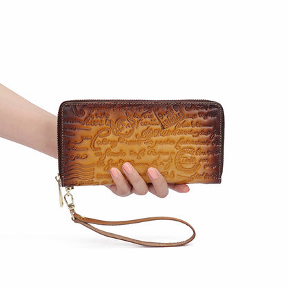 S.B. Cowhide Embossed Vintage Clutch Women's Wallet