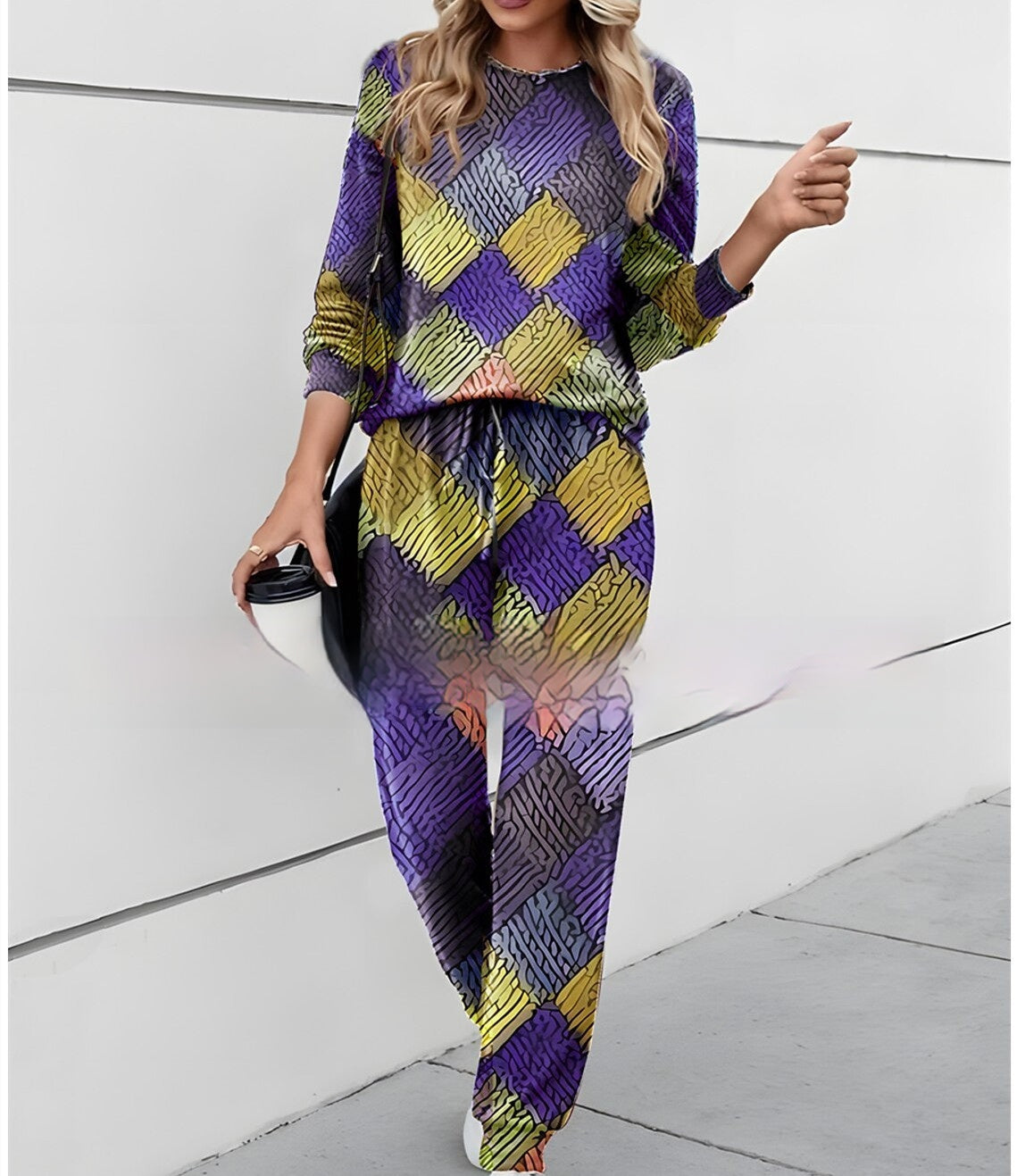 S.W.  Round Neck Printed Top And Pants Casual Suit