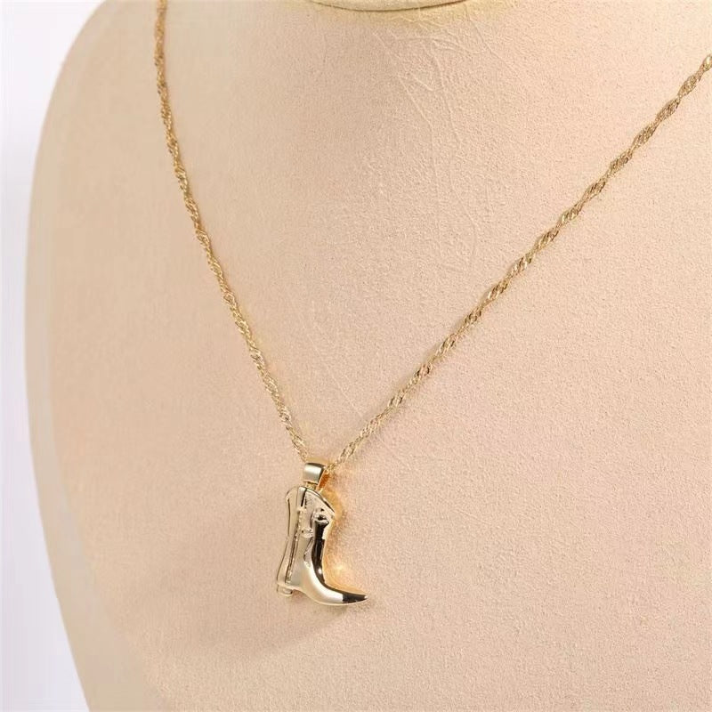 Women's Fashion Classic Denim Boots Pendant Necklace