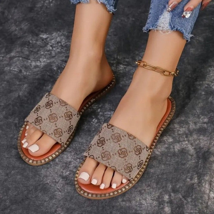 Summer Flower Print Flat Sandal Shoes