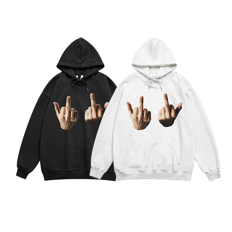 Middle Finger Hooded Sweater For Boys Loose Long Sleeve