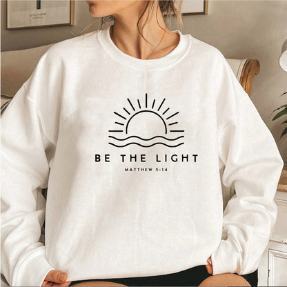 Women's Fleece-lined Crew Neck Sweater Plain Slogan S.W.