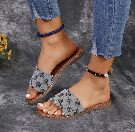 Summer Flower Print Flat Sandal Shoes