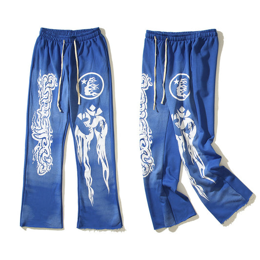 Terry Pants Blue Vintage Clay Print Distressed Sports